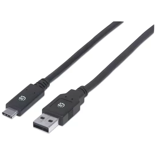 Manhattan USB-C to USB-A Cable, 2m, Male to Male, 5 Gbps (USB 3.2 Gen1 aka USB 3.0), 3A (fast charging), SuperSpeed USB, Black, Lifetime Warranty, Polybag