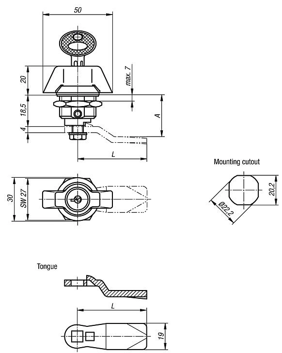 Quarter Turn Lock. Wing Grip. 18.5mm Height. Plastic & Zinc.