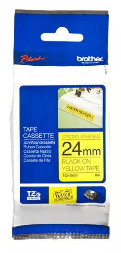 Brother TZE-S651 DirectLabel black on yellow extra strong Laminat 24mm x 8m for Brother P-Touch TZ 3.5-24mm/HSE/36mm/6-24mm/6-36mm