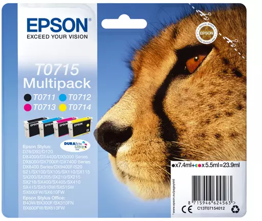 Epson C13T07154012/T0715 Ink cartridge multi pack Bk,C,M,Y 7,4ml+3x5,5ml Pack=4 for Epson Stylus BX 310/600/D 120/D 78/S 20