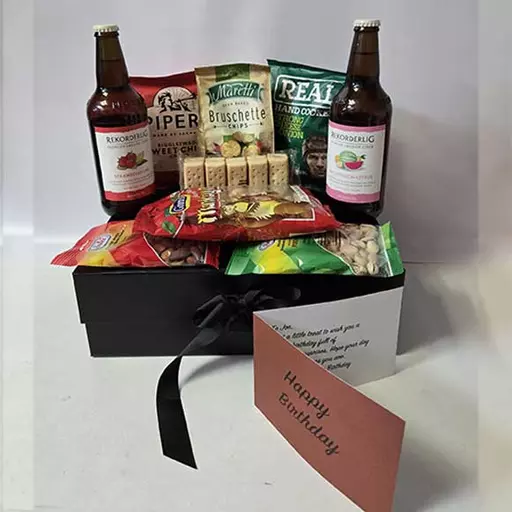 Luxury Rekorderlig Cider and Snacks Hamper with Personalised Card