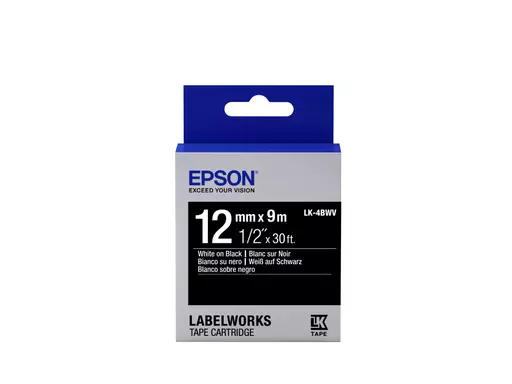 Epson C53S654009/LK-4BWV DirectLabel-etikettes black on white 12mm x 9m for Epson LabelWorks 4-18mm/36mm/6-12mm/6-18mm/6-24mm