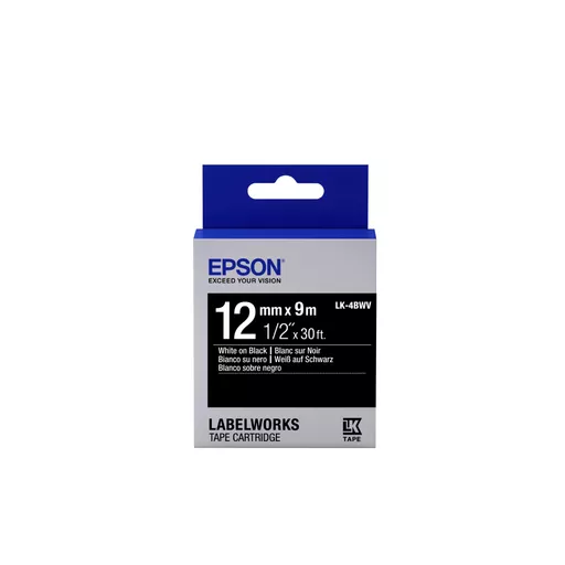 Epson C53S654009/LK-4BWV DirectLabel-etikettes black on white 12mm x 9m for Epson LabelWorks 4-18mm/36mm/6-12mm/6-18mm/6-24mm