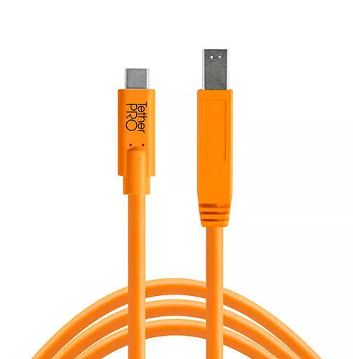 TetherPro USB-C to 3.0 Male B, 4.6M Cable Black or Orange