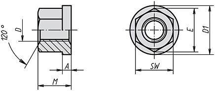 Hexagon Nut. M5 Thread. 9mm Square Face. Steel.