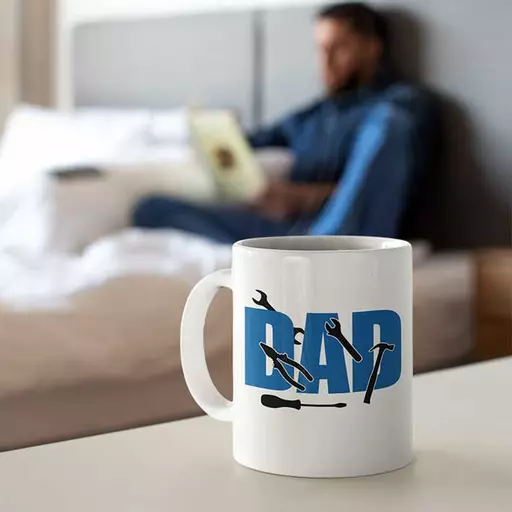 Dad’s Tool Mug - Personalised Name & Wrench/Screwdriver/hammer Design - Funny Handyman Gift for Father’s Day