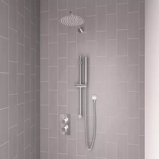 Round Thermostatic Shower Bundle with Shower Head, Valve, Round Riser Kit & Handset - Chrome