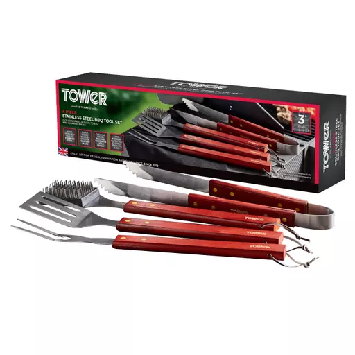 4 Piece Maple Wood BBQ Tools Set