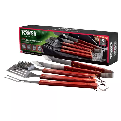 4 Piece Maple Wood BBQ Tools Set