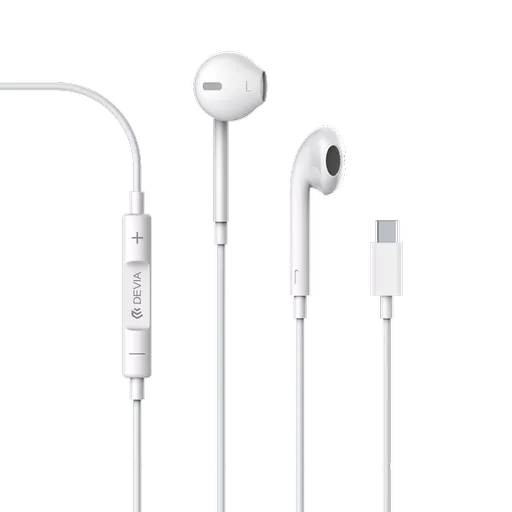 Devia - USB-C Earphones with Microphone & Volume Control - White
