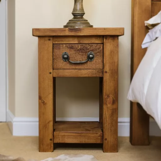 Haddon Plank Lamp Table with Drawer & Shelf