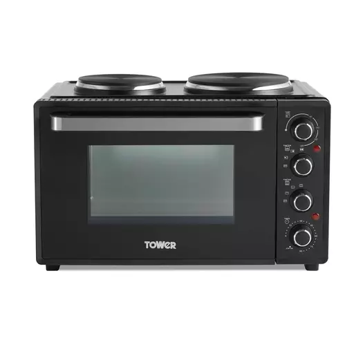 32L Mini Oven With Hot Plates Black With Silver Accents T14044