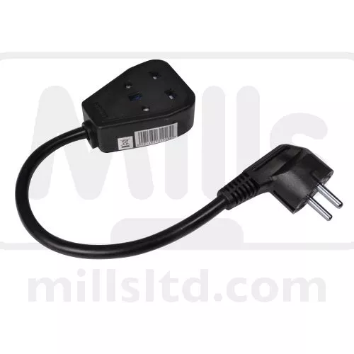 Meter Leads - UK 13A Blk Skt  200mm Blk 3 Core Flex  2 P+E Schuko Plug NTL-Mains Test Lead Schuko Plug