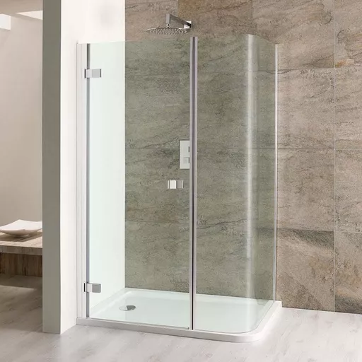 Volente 1850mm x 800mm Curved Corner Shower Panel - Chrome Profiles