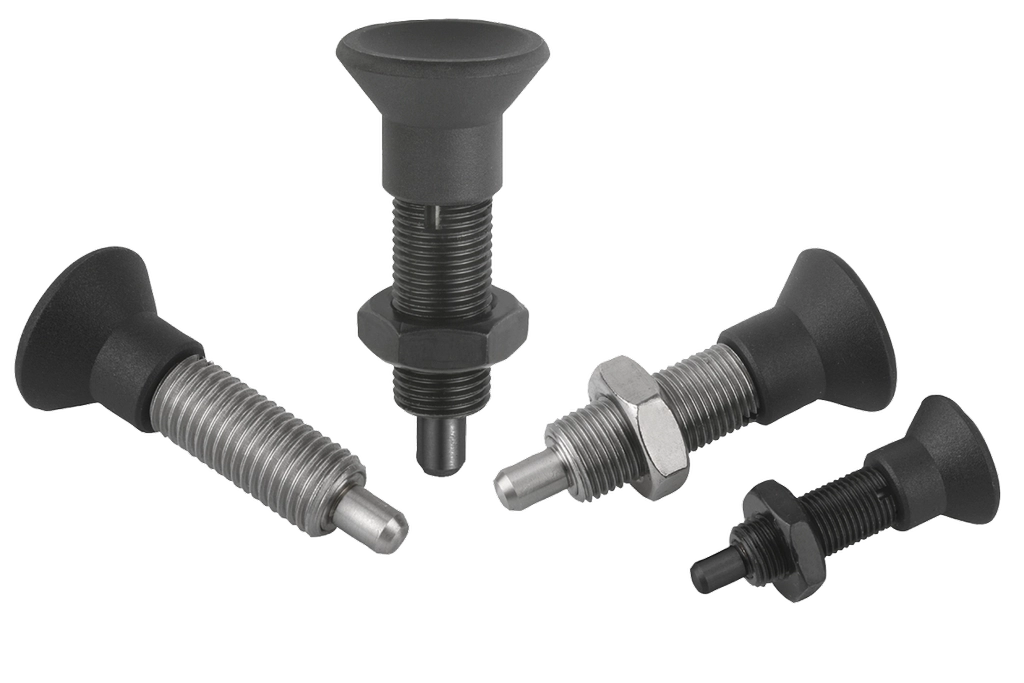 K0633 Inch - Indexing Plungers Without Collar In Steel And Stainless Steel With Mushroom Grip And Extended Pin