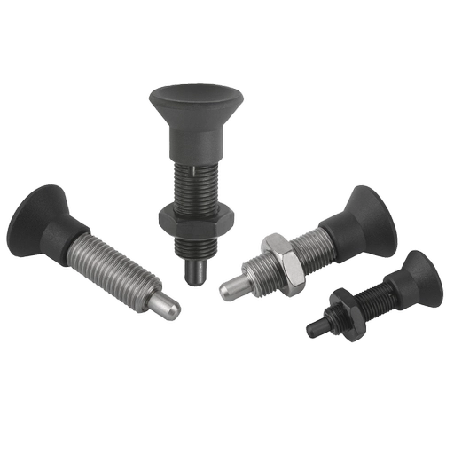 K0633 Inch - Indexing Plungers Without Collar In Steel And Stainless Steel With Mushroom Grip And Extended Pin