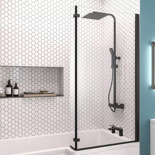 6mm 1400 x 835mm Right Hand (RH) L-Shaped Bath Screen - Matt Black