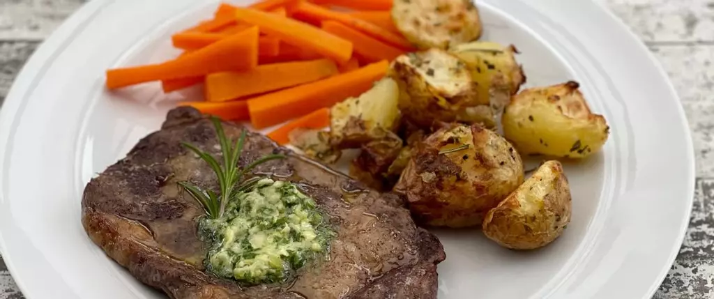 Rib Eye Steak with Crushed Rosemary Potatoes