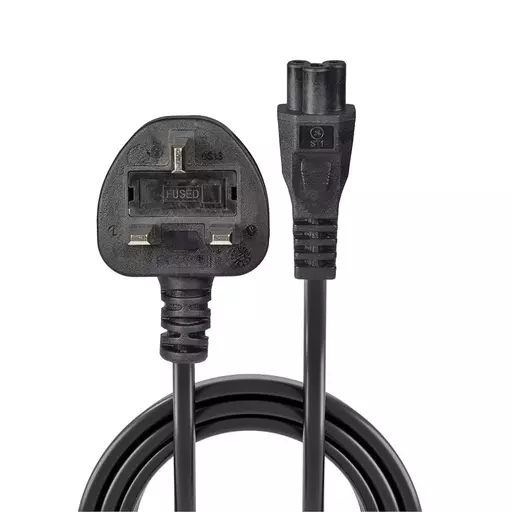 Lindy 3m UK 3 Pin Plug to IEC C5 "Cloverleaf" Power Cable, Black