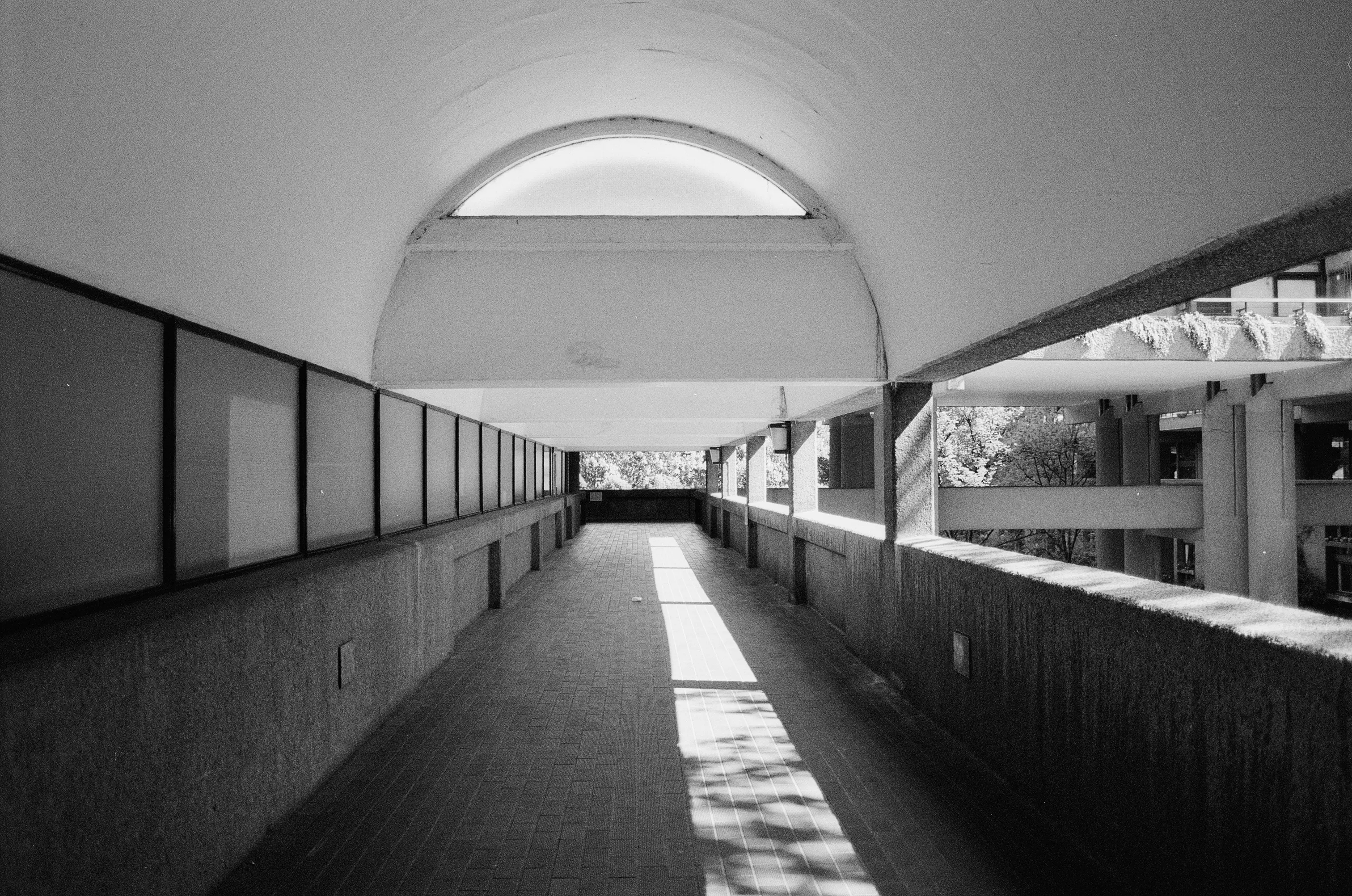 A tunnle walkway in the Barbican Centre