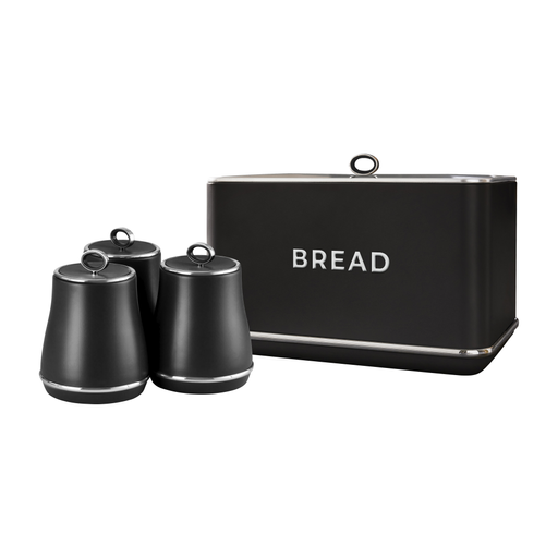 Tower Renaissance Bread Bin & Set of 3 Canisters Black