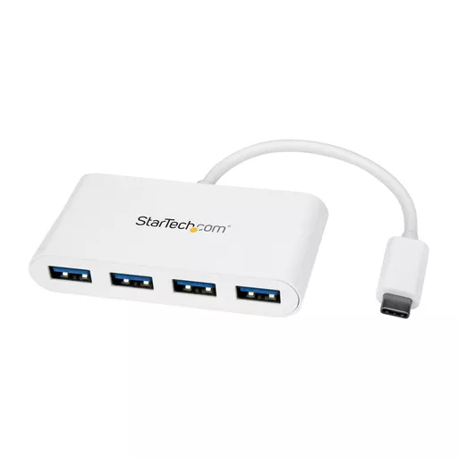 StarTech.com 4 Port USB C Hub with 4x USB-A Ports (USB 3.0 SuperSpeed 5Gbps) - USB Bus Powered - Portable/Laptop USB-C to USB-A Adapter Hub - USB 3.1 Gen 1/USB 3.2 Gen 1 Type-C Hub - White~4 Port USB C Hub with 4x USB-A Ports (USB 3.0 SuperSpeed 5Gbps) -