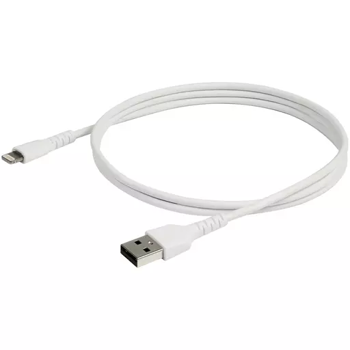 StarTech.com 3 foot (1m) Durable White USB-A to Lightning Cable - Heavy Duty Rugged Aramid Fiber USB Type A to Lightning Charger/Sync Power Cord - Apple MFi Certified iPad/iPhone 12