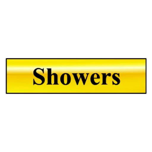 ASEC `Showers` 200mm X 50mm Gold Self Adhesive Sign
