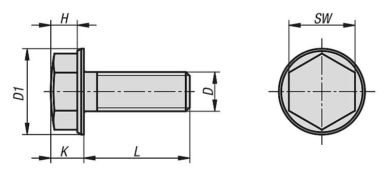 Hygienic Hex Head Bolt. M8x30mm. 316 Stainless Steel.
