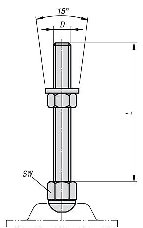 Thread Spindle for Swivel Feet. M10 Thread Size. 50mm Thread Length. Stainless Steel.