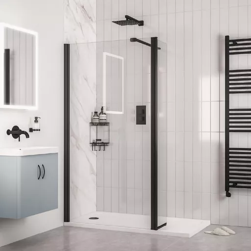 Volente 6mm Thick 1850 x 300 Flipper Shower Panel Kit - Matt Black