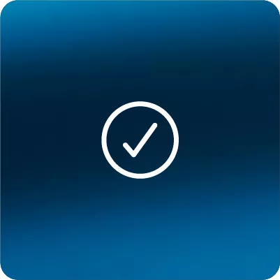 Blue gradient background with a white circle check icon