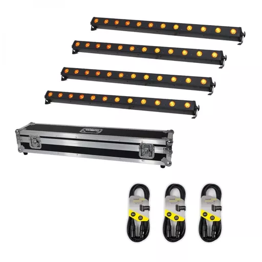 LEDJ12Q5 RGBA Batten Black x4 with Flight Case Bundle