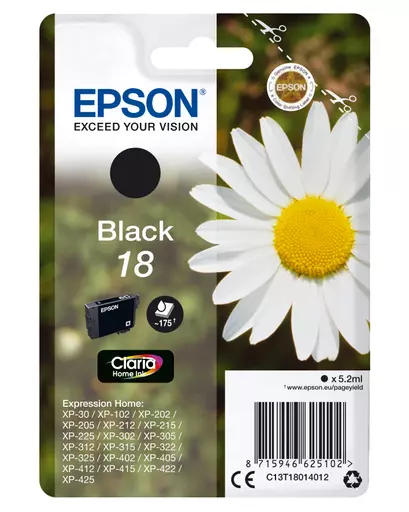 Epson C13T18014012/18 Ink cartridge black, 175 pages 5ml for Epson XP 30