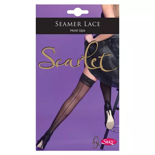 Sexy Black Sheer Seamed Lace Top Hold Up Stockings
