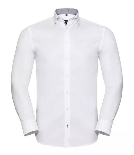 Russell Collection Long Sleeve Contrast Herringbone Shirt