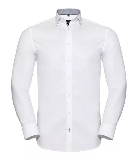 Russell Collection Long Sleeve Contrast Herringbone Shirt