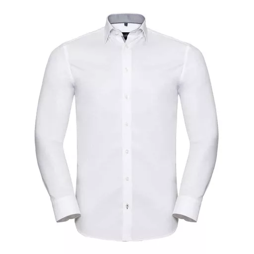 Russell Collection Long Sleeve Contrast Herringbone Shirt
