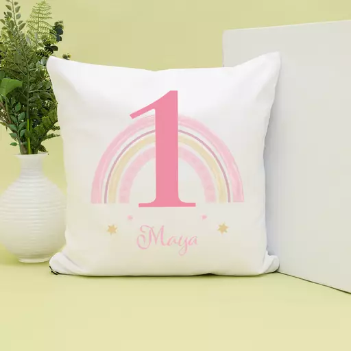 Personalised Pink Rainbow Cushion