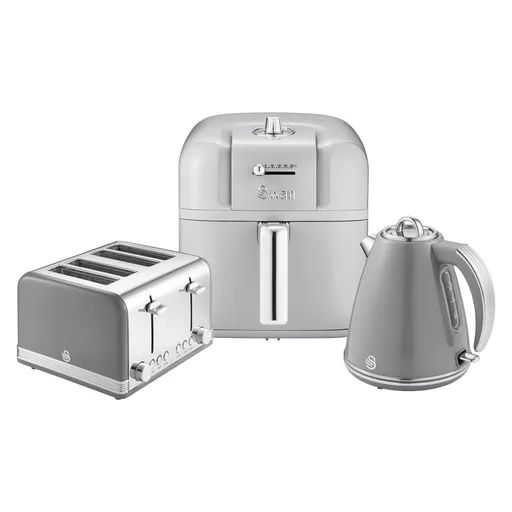 Retro 4 Slice Toaster, Cordless Kettle and Air Fryer Bundle in Grey