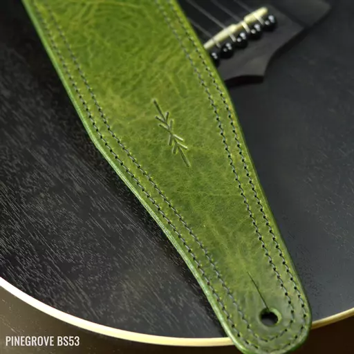 BS53 3" Wide Leather Guitar Strap - Forest Green