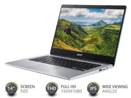 Acer Chromebook Intel Celeron N4020, 4GB, 64GB eMMC, 14 inch Full HD Display, Google Chrome OS, Silver