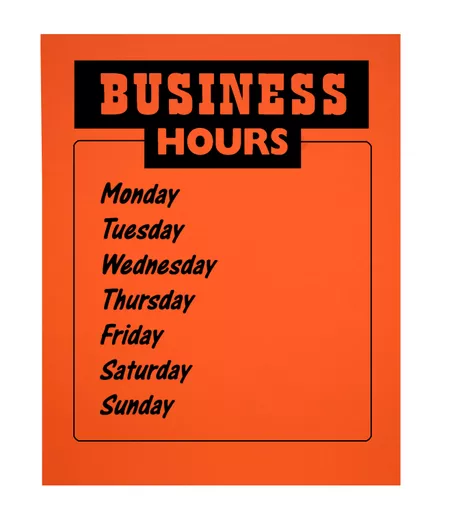 'Business Hours' Card - 200mm x 250mm