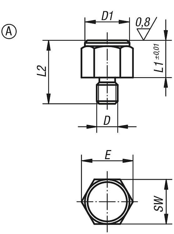 Positioning Foot. Form A. 22mm Square Face. M12 Thread. Hardened Steel.