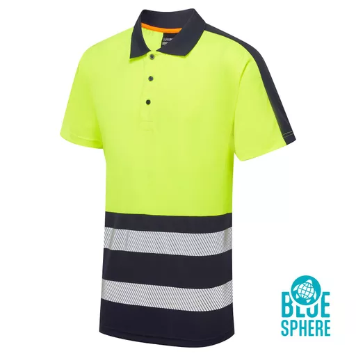 Essentials Hi-Vis Eco Coolair 2 Tone Yellow/Navy Polo Shirt