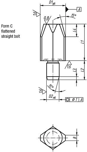 Locating Pin. Flattened. 6mm Pad Diameter. 12mm High. Hardened Steel.