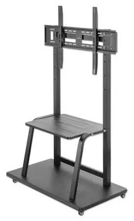 Manhattan TV & Monitor Mount, Trolley Stand, 1 screen, Screen Sizes: 37-100", Black, VESA 200x200 to 800x600mm, Max 150kg, Shelf and Base for Laptop or AV device, Height-adjustable to four levels: 862, 916, 970 and 1024mm, LFD, Lifetime Warranty