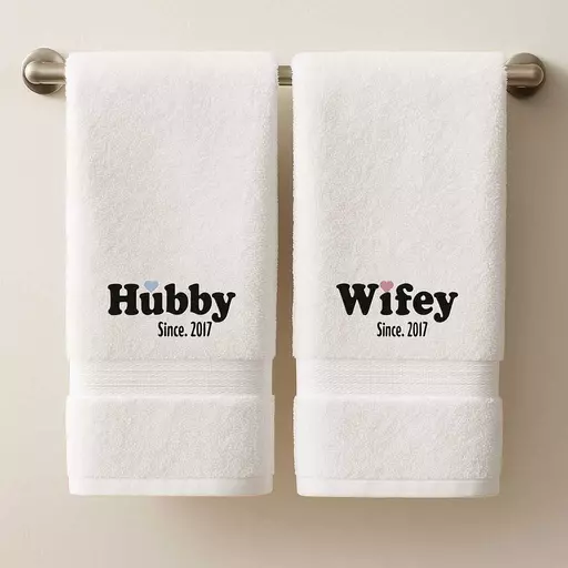Personalised Hubby Wifey Since Year Couple Embroidered Towels