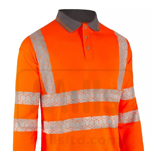 Envirowear Recyclable Hi-Vis Long Sleeve Polo Shirt - Orange