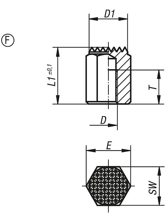 Positioning Foot. Form F. 17mm Square Face. M8 Thread. Hardened Steel.